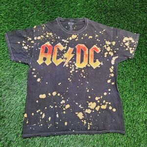 Bleached AC/DC Band T-Shirt Custom Distressed Grunge Mens Large (Tagged M)